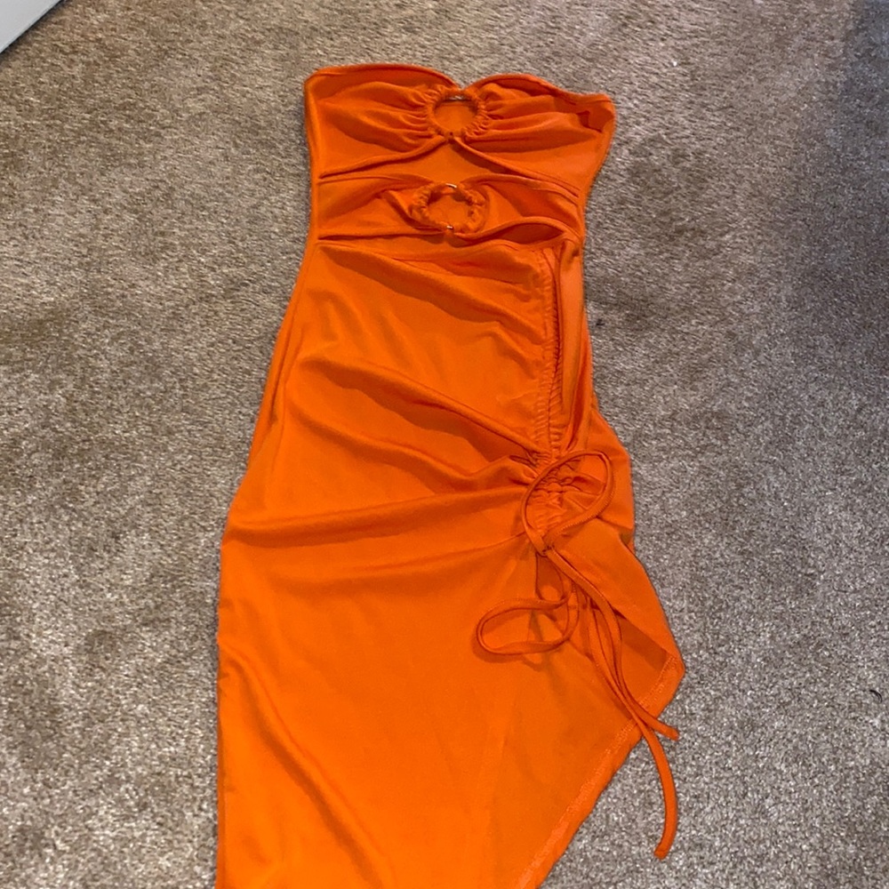 Orange strapless dress
